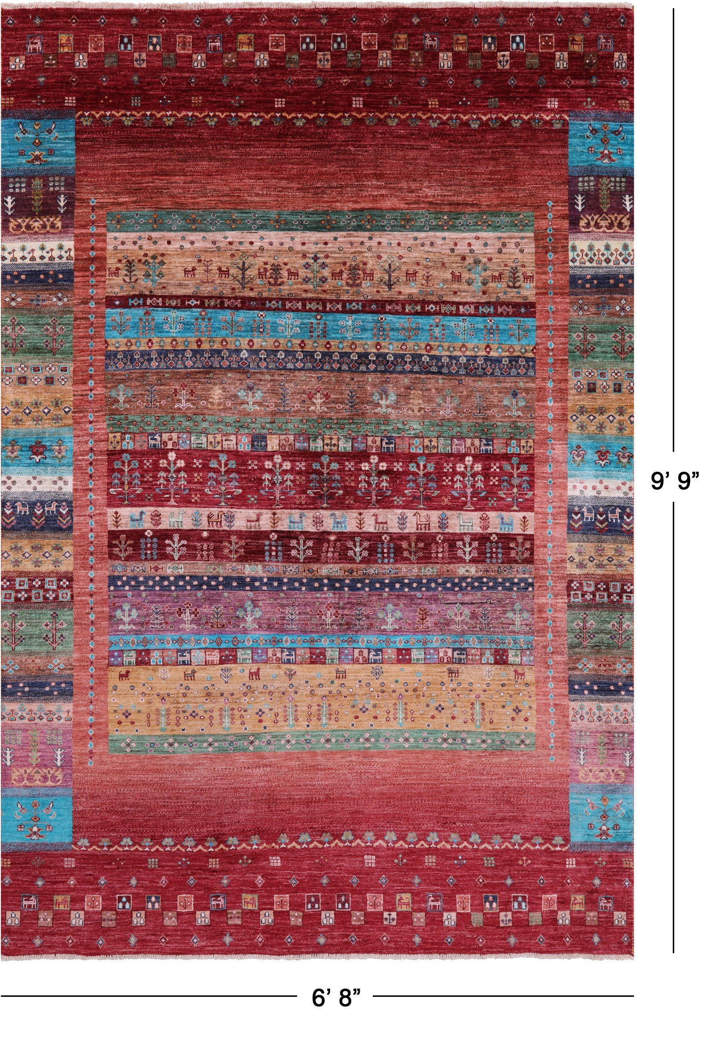Tribal Persian Gabbeh Handmade Wool Rug - 6' 8" X 9' 9" - Golden Nile