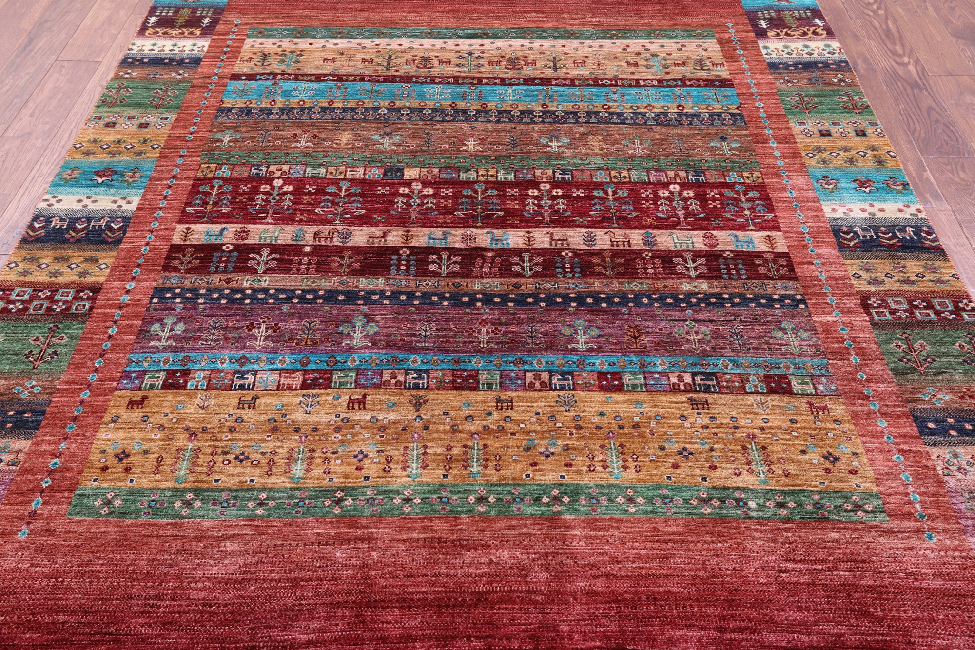 Tribal Persian Gabbeh Handmade Wool Rug - 6' 8" X 9' 9" - Golden Nile