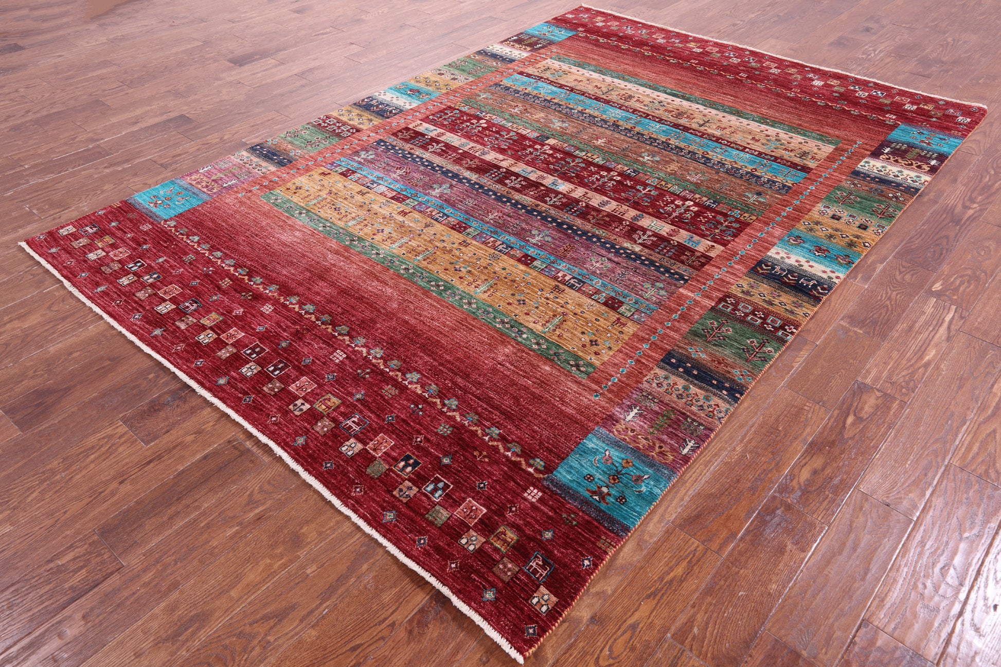 Tribal Persian Gabbeh Handmade Wool Rug - 6' 8" X 9' 9" - Golden Nile