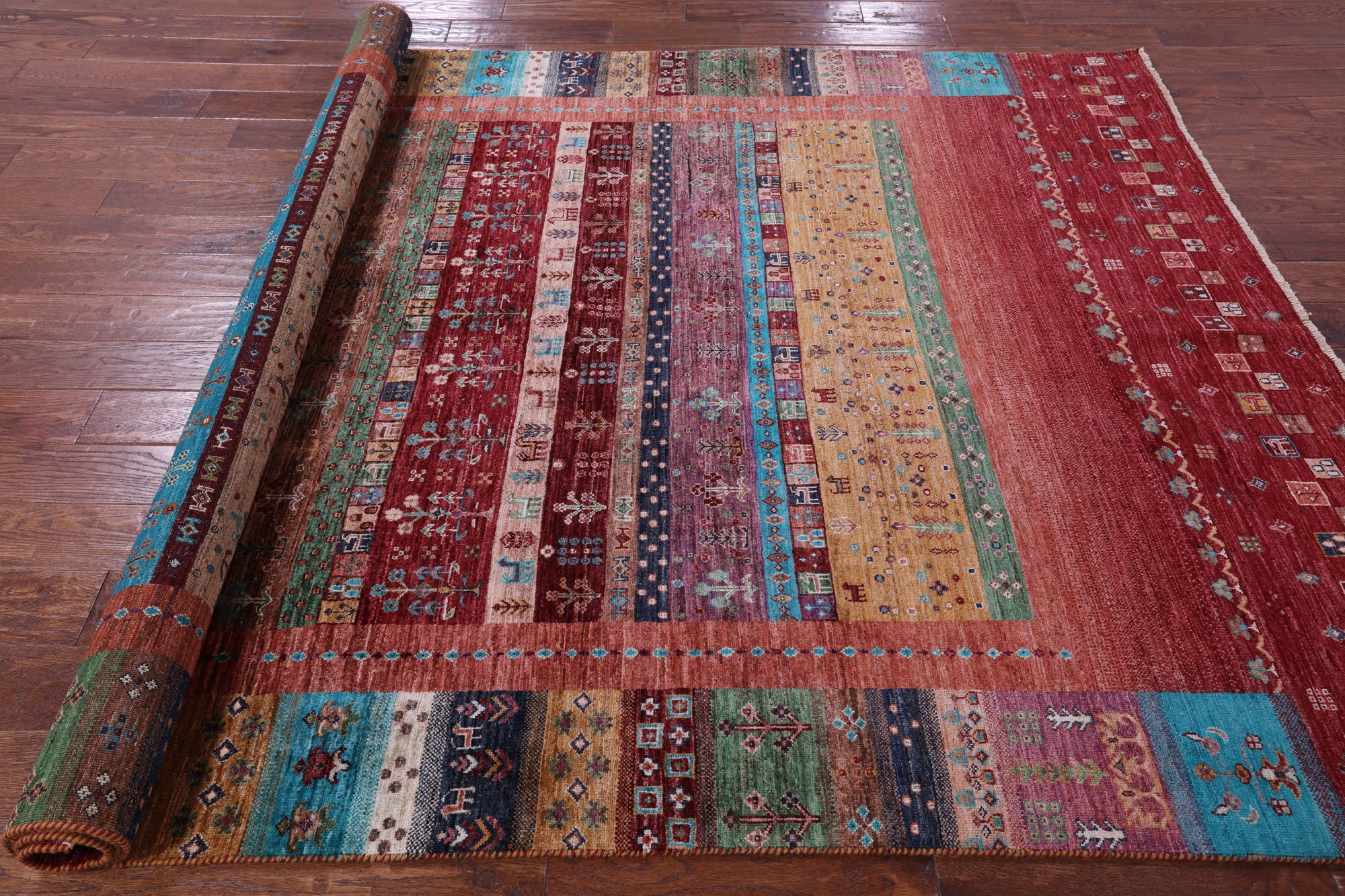 Tribal Persian Gabbeh Handmade Wool Rug - 6' 8" X 9' 9" - Golden Nile