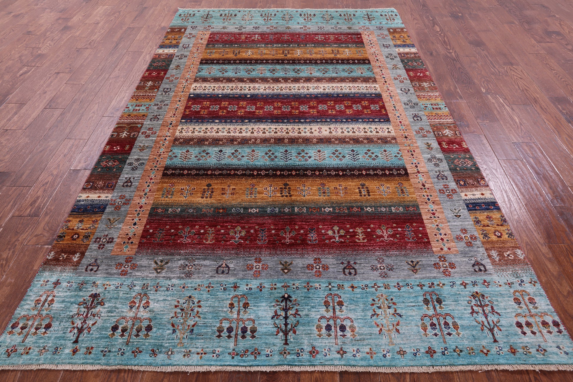 Tribal Persian Gabbeh Hand Knotted Wool Rug - 6' 4" X 9' 11" - Golden Nile