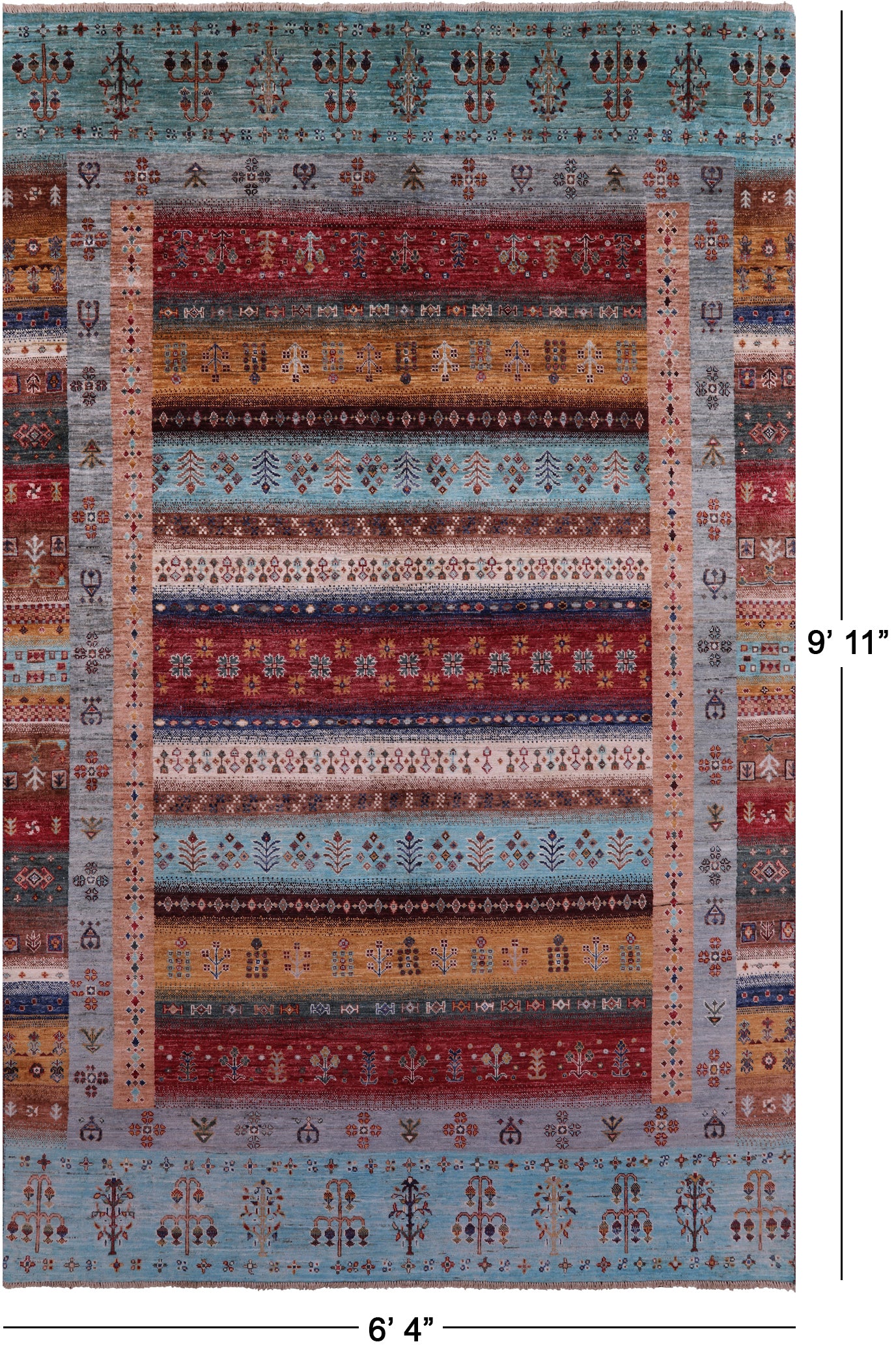 Tribal Persian Gabbeh Hand Knotted Wool Rug - 6' 4" X 9' 11" - Golden Nile