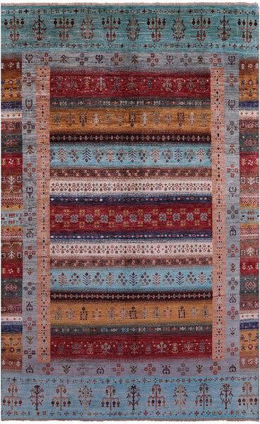 Tribal Persian Gabbeh Hand Knotted Wool Rug - 6' 4" X 9' 11" - Golden Nile