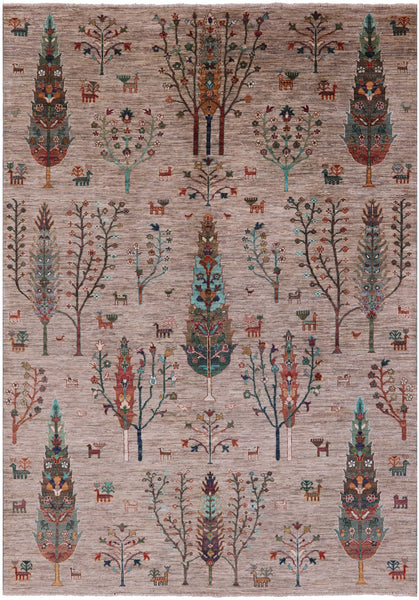 Tribal Persian Gabbeh Hand Knotted Wool Rug - 6' 8" X 9' 7" - Golden Nile