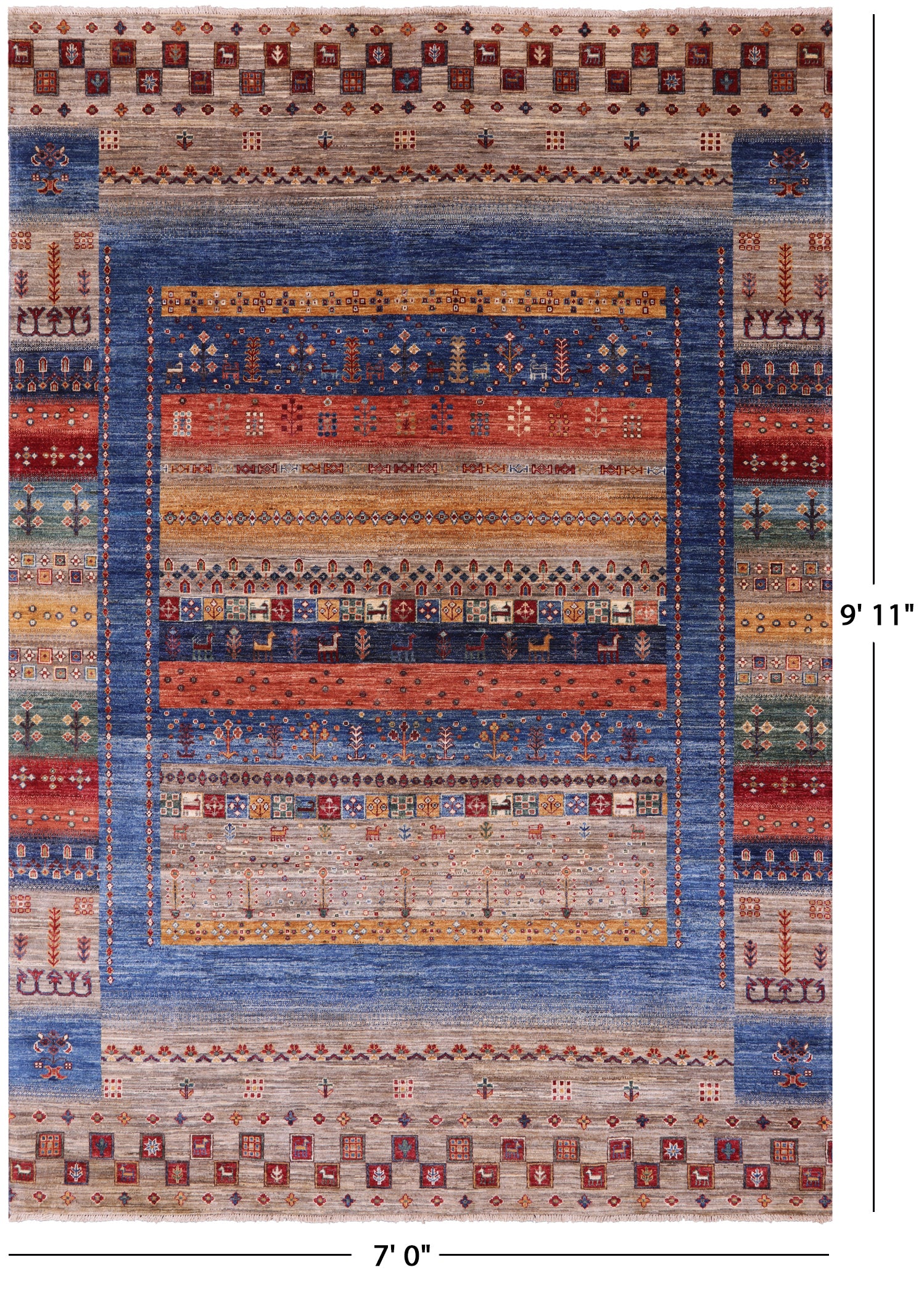 Tribal Persian Gabbeh Hand Knotted Wool Rug - 7' 0" X 9' 11" - Golden Nile