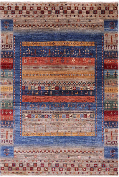 Tribal Persian Gabbeh Hand Knotted Wool Rug - 7' 0" X 9' 11" - Golden Nile