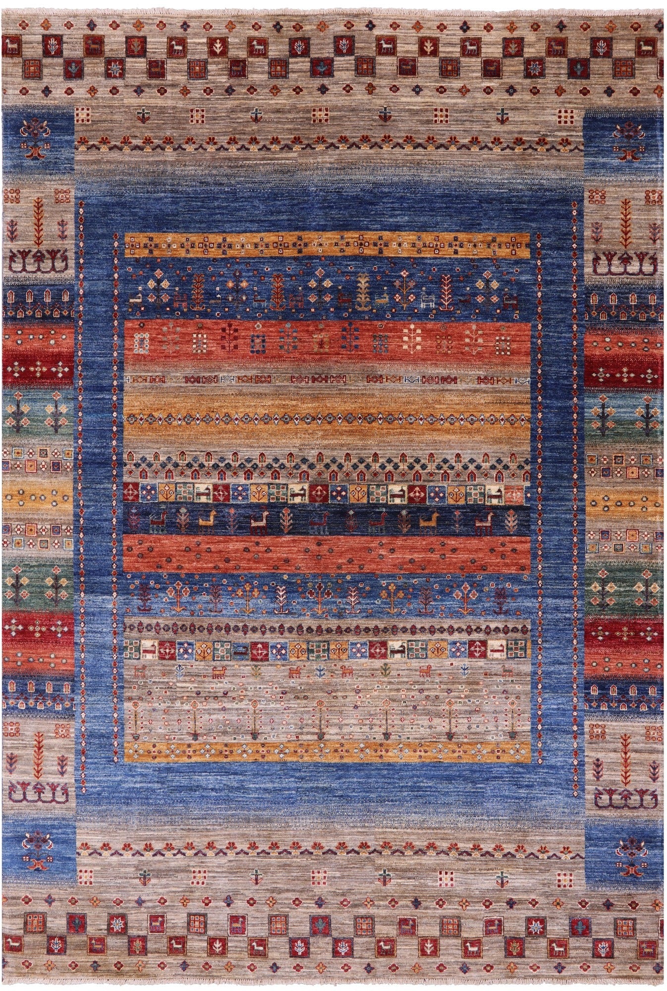 Tribal Persian Gabbeh Hand Knotted Wool Rug - 7' 0" X 9' 11" - Golden Nile