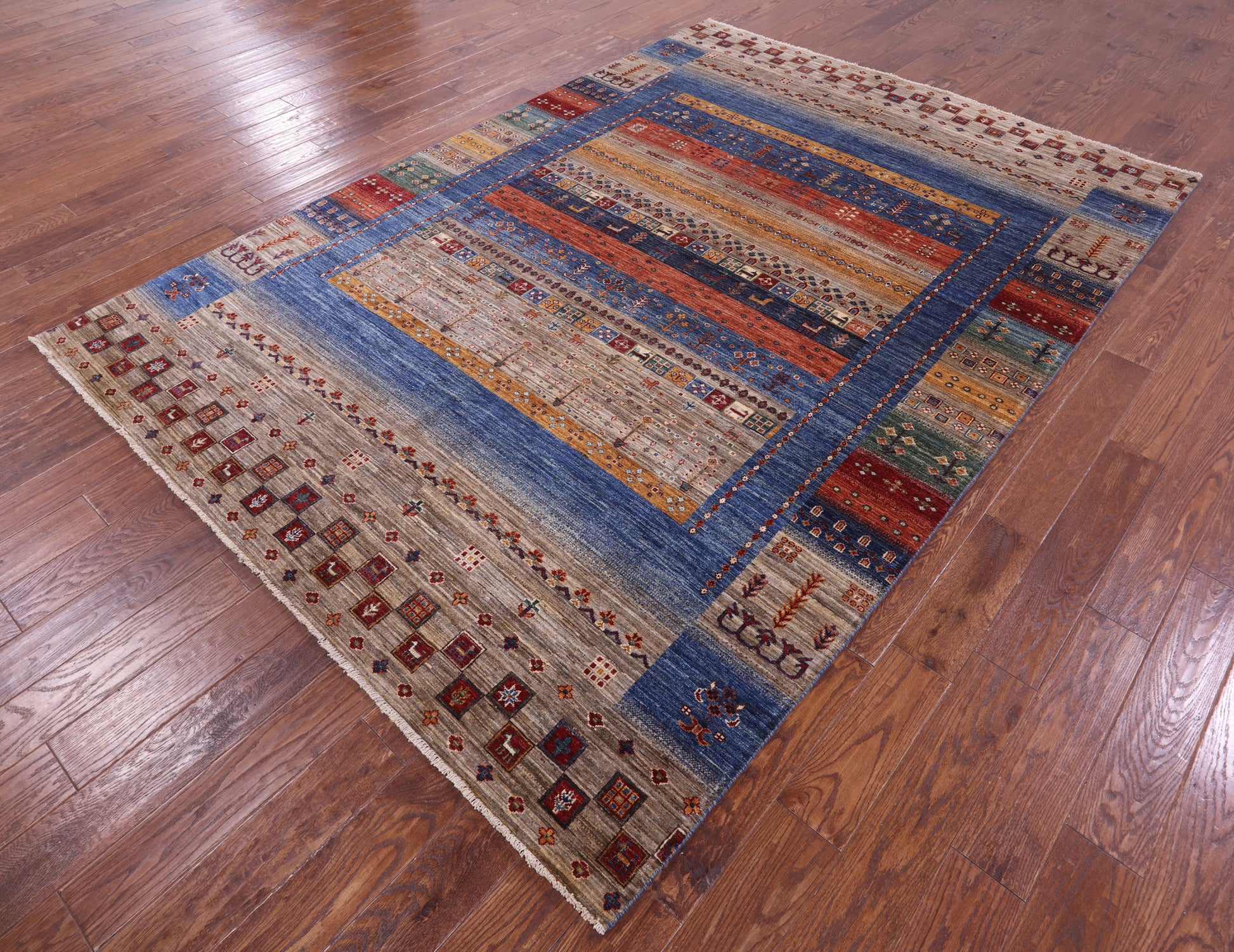 Tribal Persian Gabbeh Hand Knotted Wool Rug - 7' 0" X 9' 11" - Golden Nile