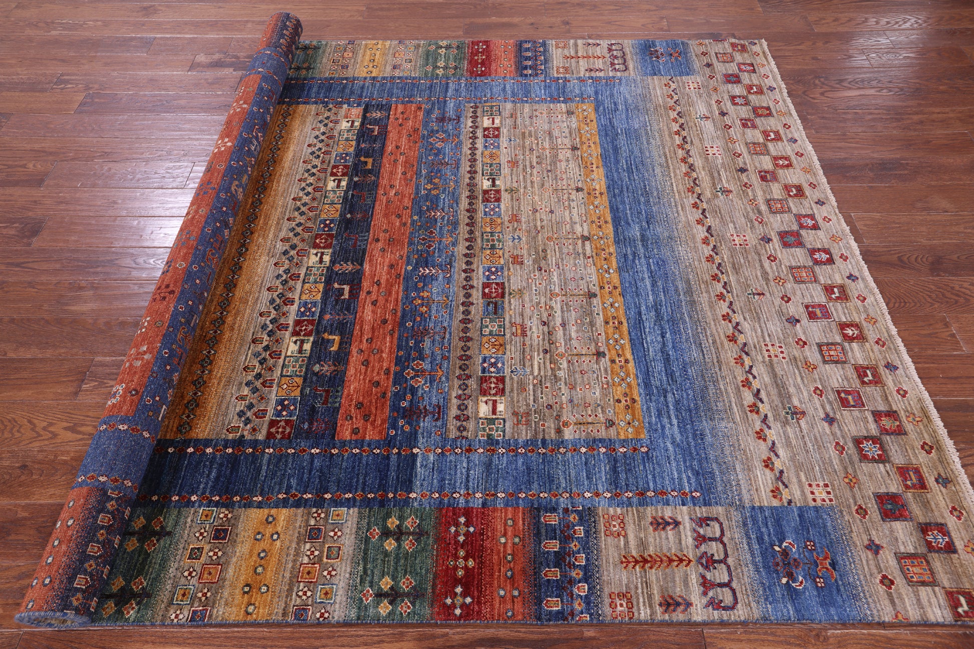 Tribal Persian Gabbeh Hand Knotted Wool Rug - 7' 0" X 9' 11" - Golden Nile