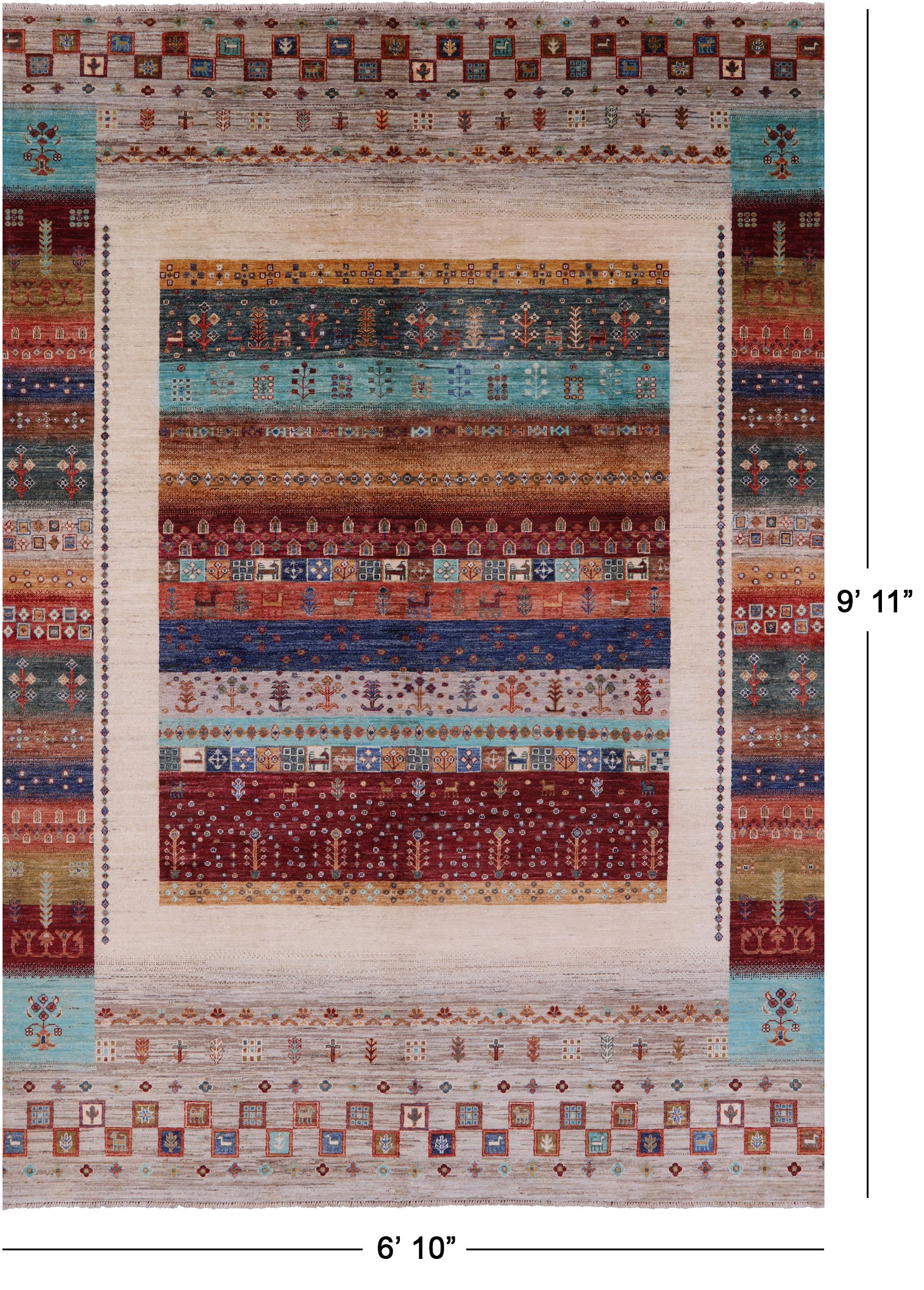 Tribal Persian Gabbeh Hand Knotted Wool Rug - 6' 10" X 9' 11" - Golden Nile
