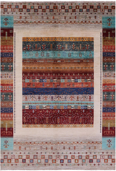 Tribal Persian Gabbeh Hand Knotted Wool Rug - 6' 10" X 9' 11" - Golden Nile