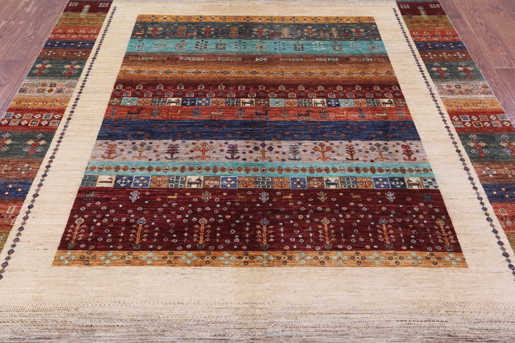 Tribal Persian Gabbeh Hand Knotted Wool Rug - 6' 10" X 9' 11" - Golden Nile