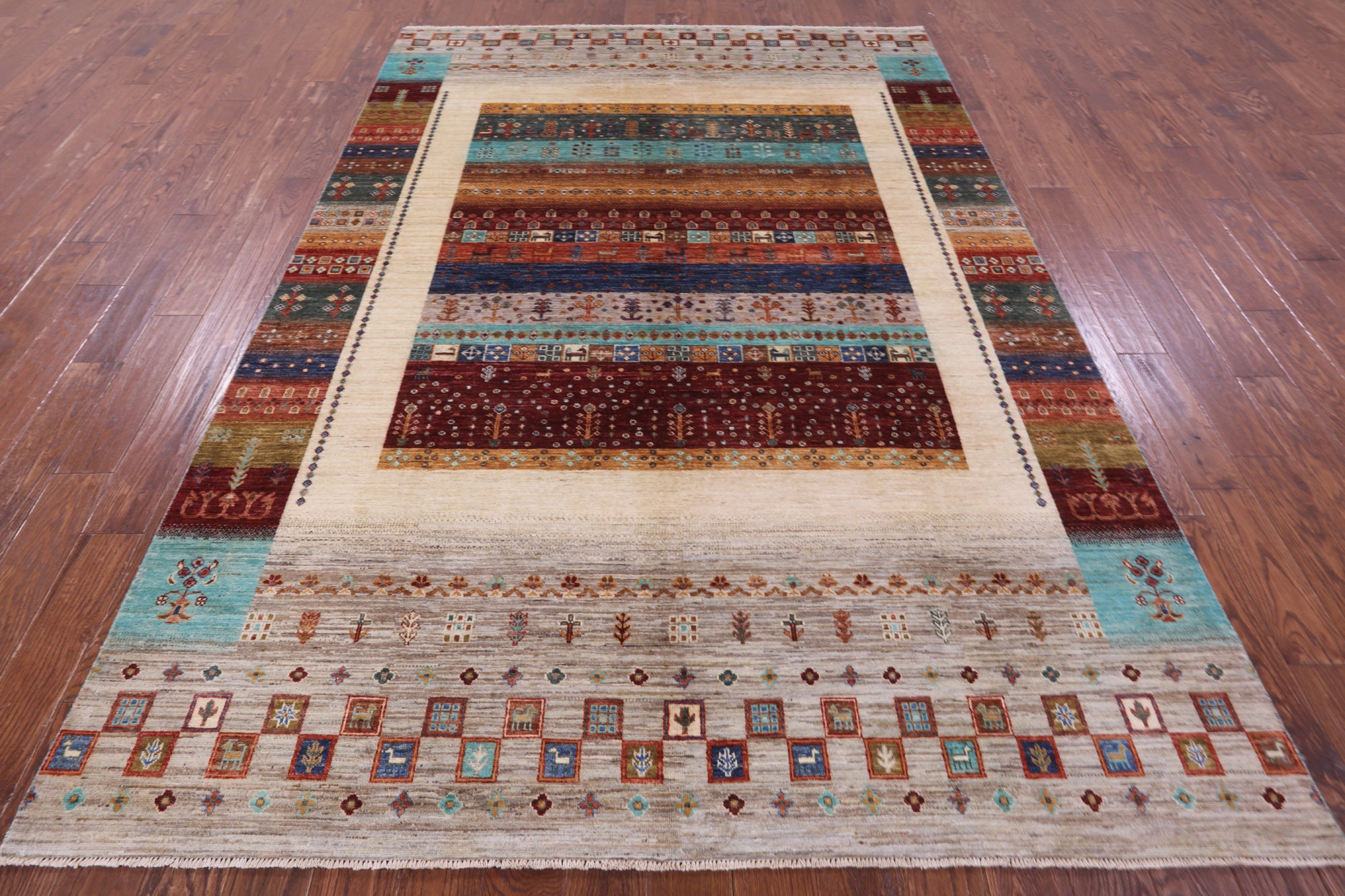 Tribal Persian Gabbeh Hand Knotted Wool Rug - 6' 10" X 9' 11" - Golden Nile