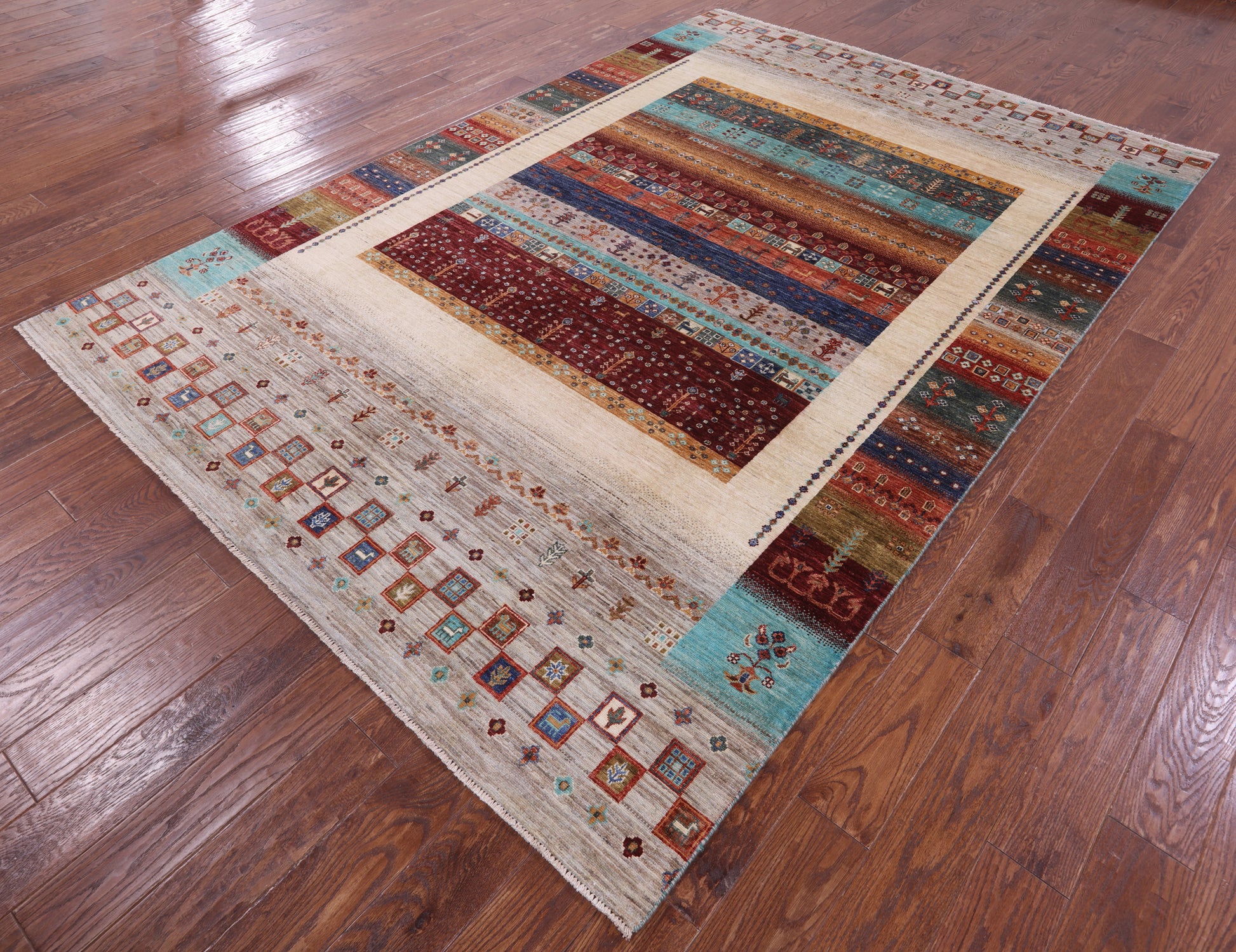 Tribal Persian Gabbeh Hand Knotted Wool Rug - 6' 10" X 9' 11" - Golden Nile