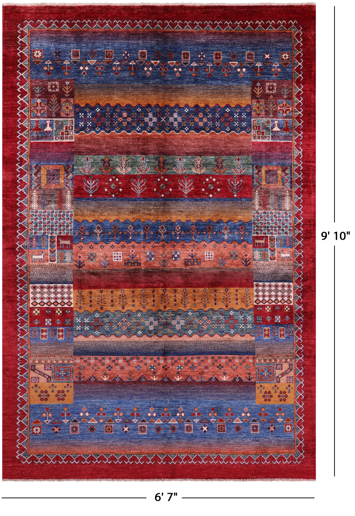 Tribal Persian Gabbeh Hand Knotted Wool Rug - 6' 7" X 9' 10" - Golden Nile