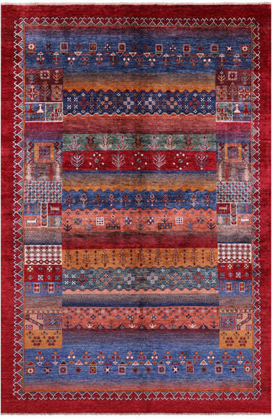 Tribal Persian Gabbeh Hand Knotted Wool Rug - 6' 7" X 9' 10" - Golden Nile