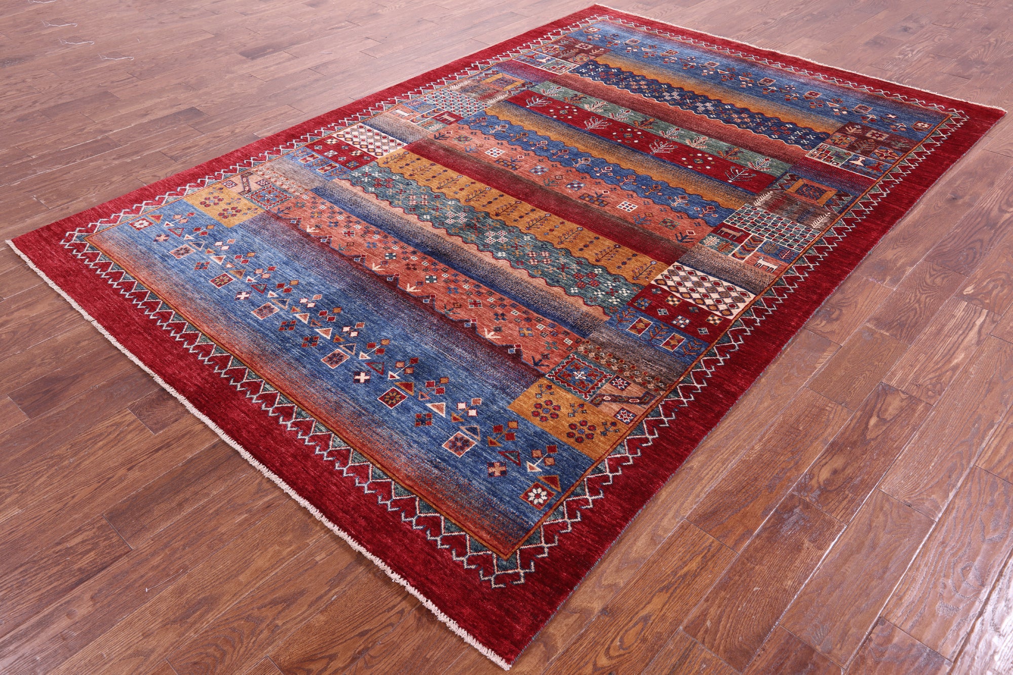 Tribal Persian Gabbeh Hand Knotted Wool Rug - 6' 7" X 9' 10" - Golden Nile