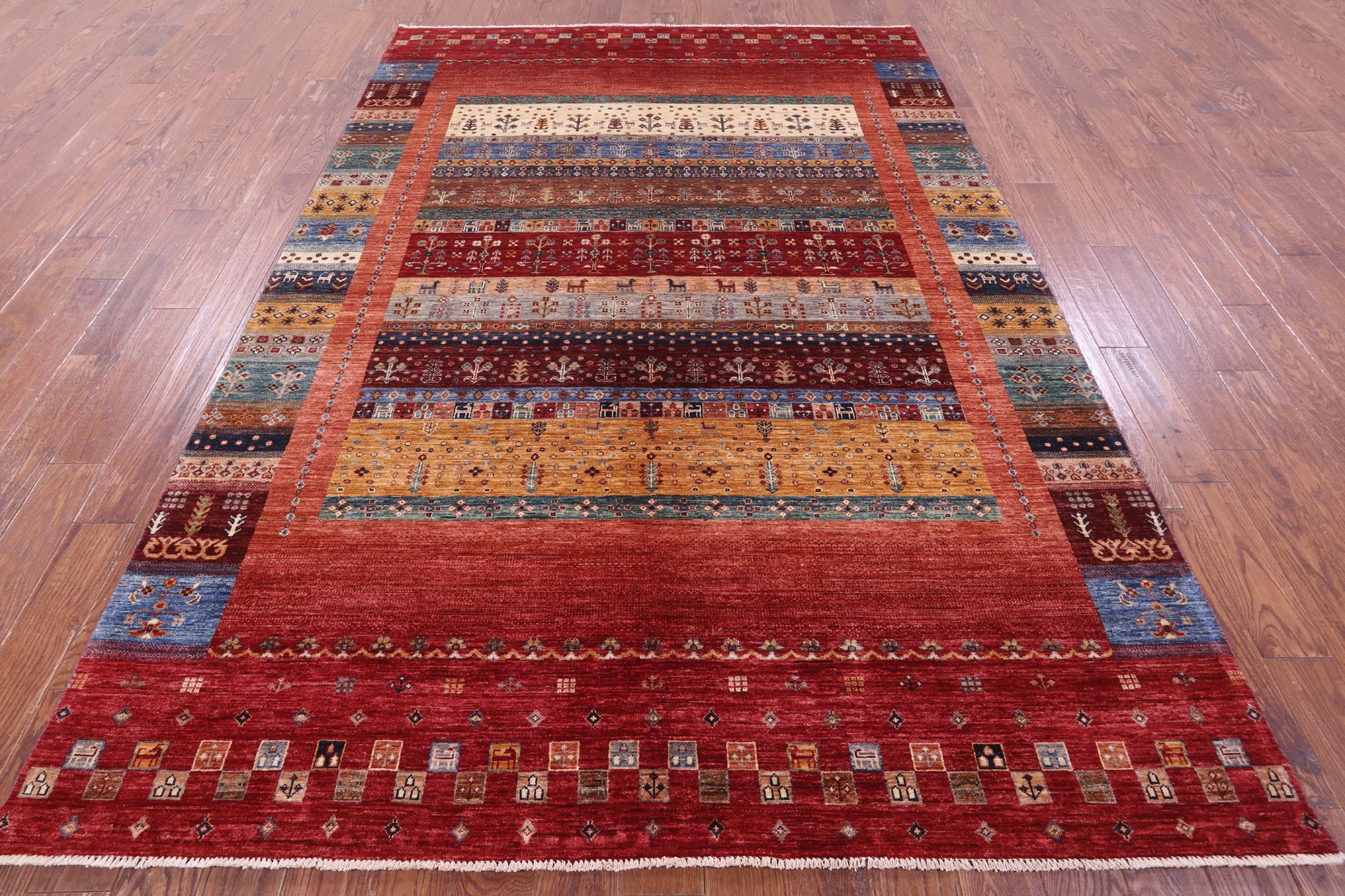 Tribal Persian Gabbeh Handmade Wool Rug - 6' 11" X 9' 11" - Golden Nile