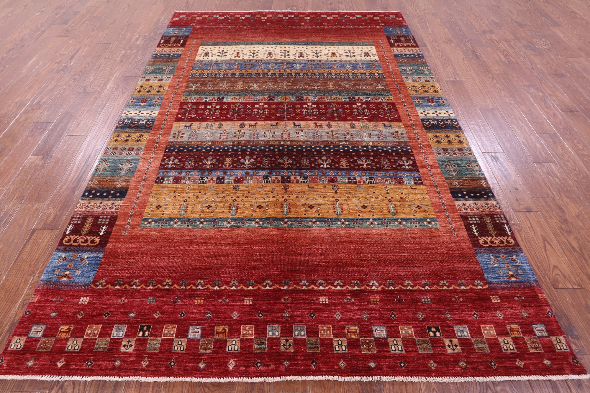 Tribal Persian Gabbeh Handmade Wool Rug - 6' 11" X 9' 11" - Golden Nile