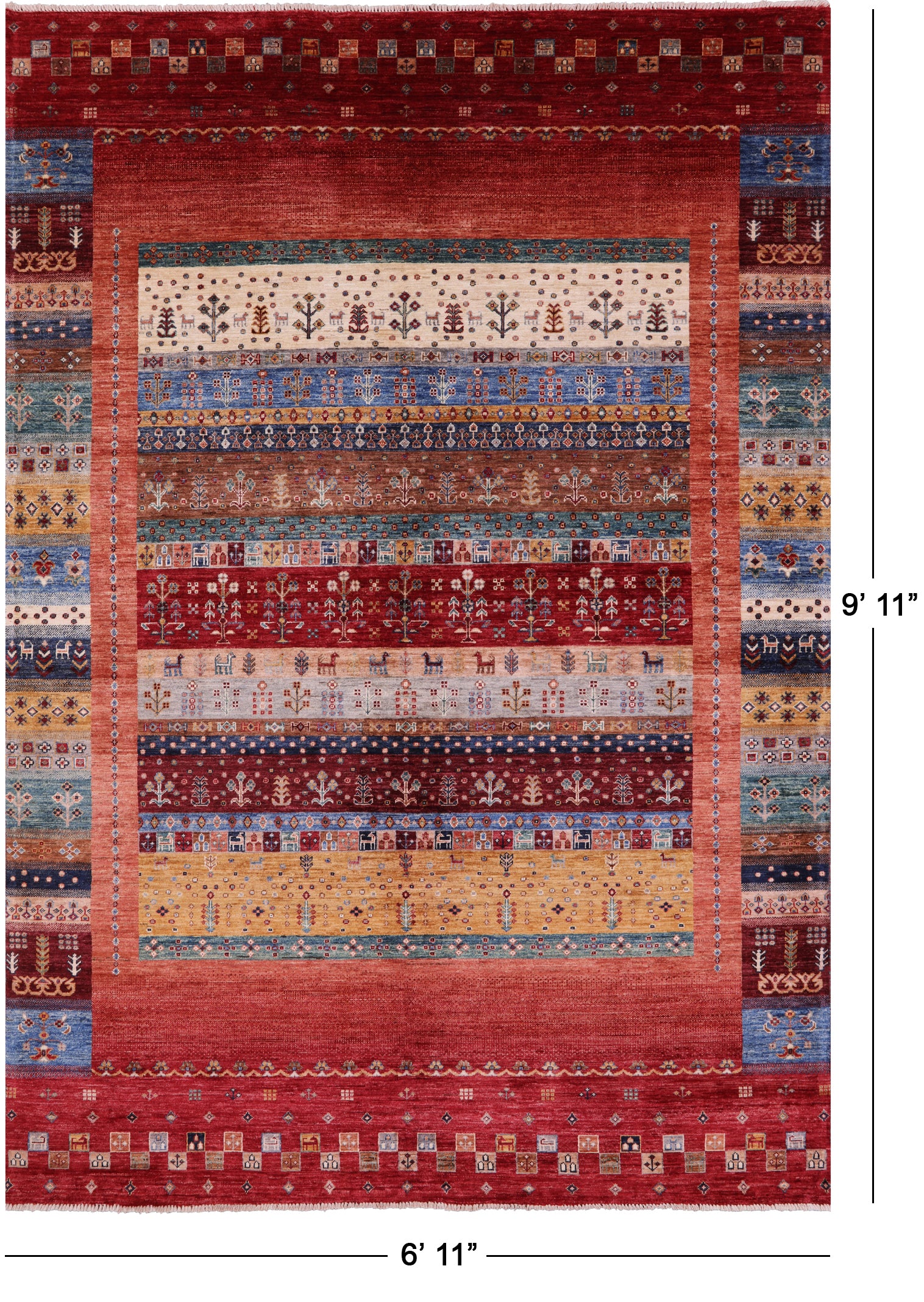 Tribal Persian Gabbeh Handmade Wool Rug - 6' 11" X 9' 11" - Golden Nile