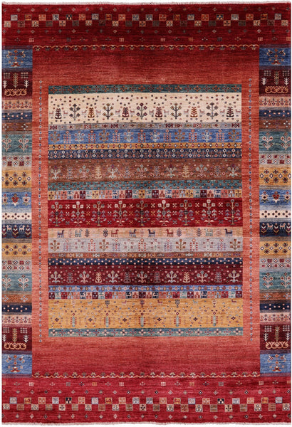 Tribal Persian Gabbeh Handmade Wool Rug - 6' 11" X 9' 11" - Golden Nile