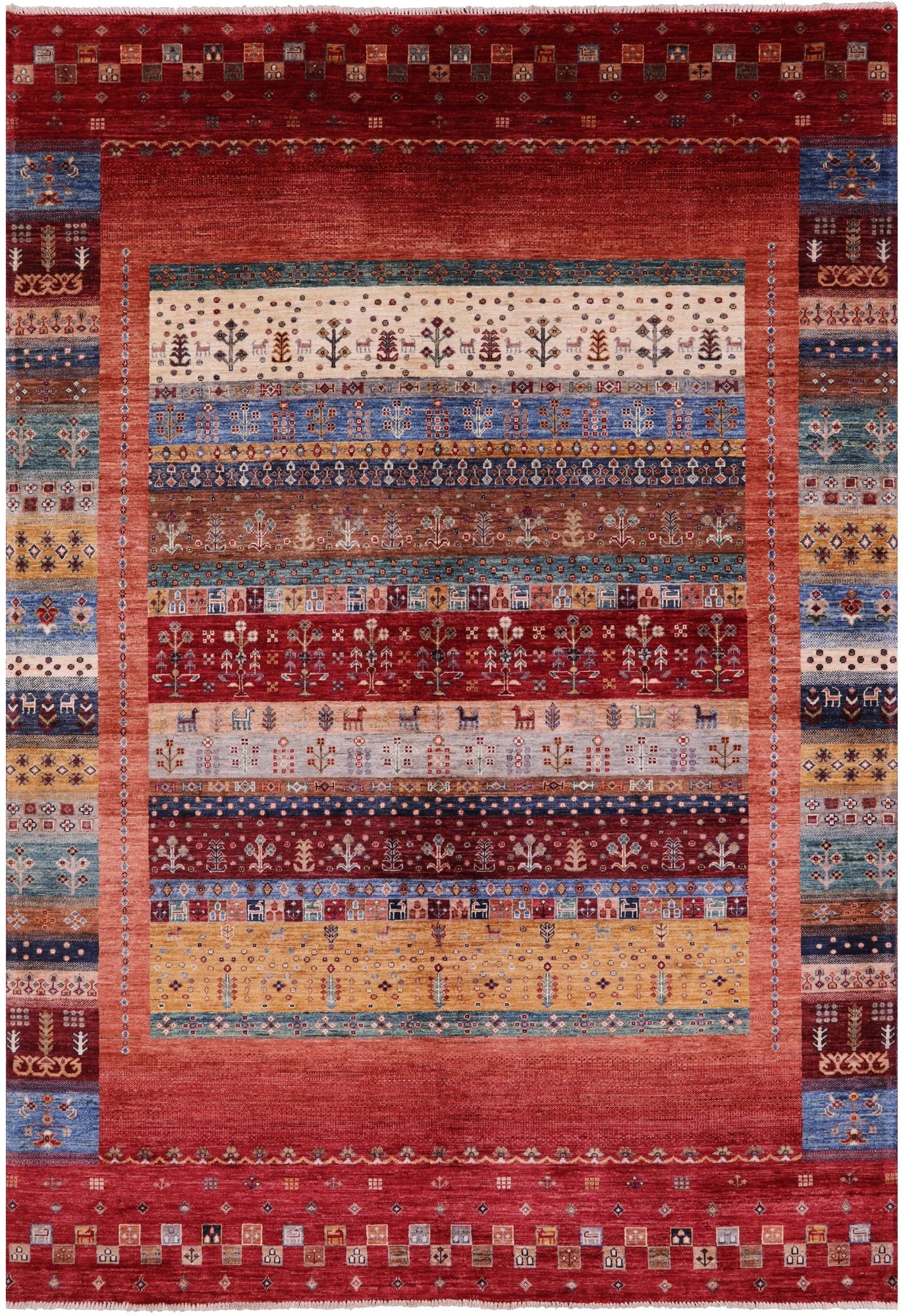 Tribal Persian Gabbeh Handmade Wool Rug - 6' 11" X 9' 11" - Golden Nile