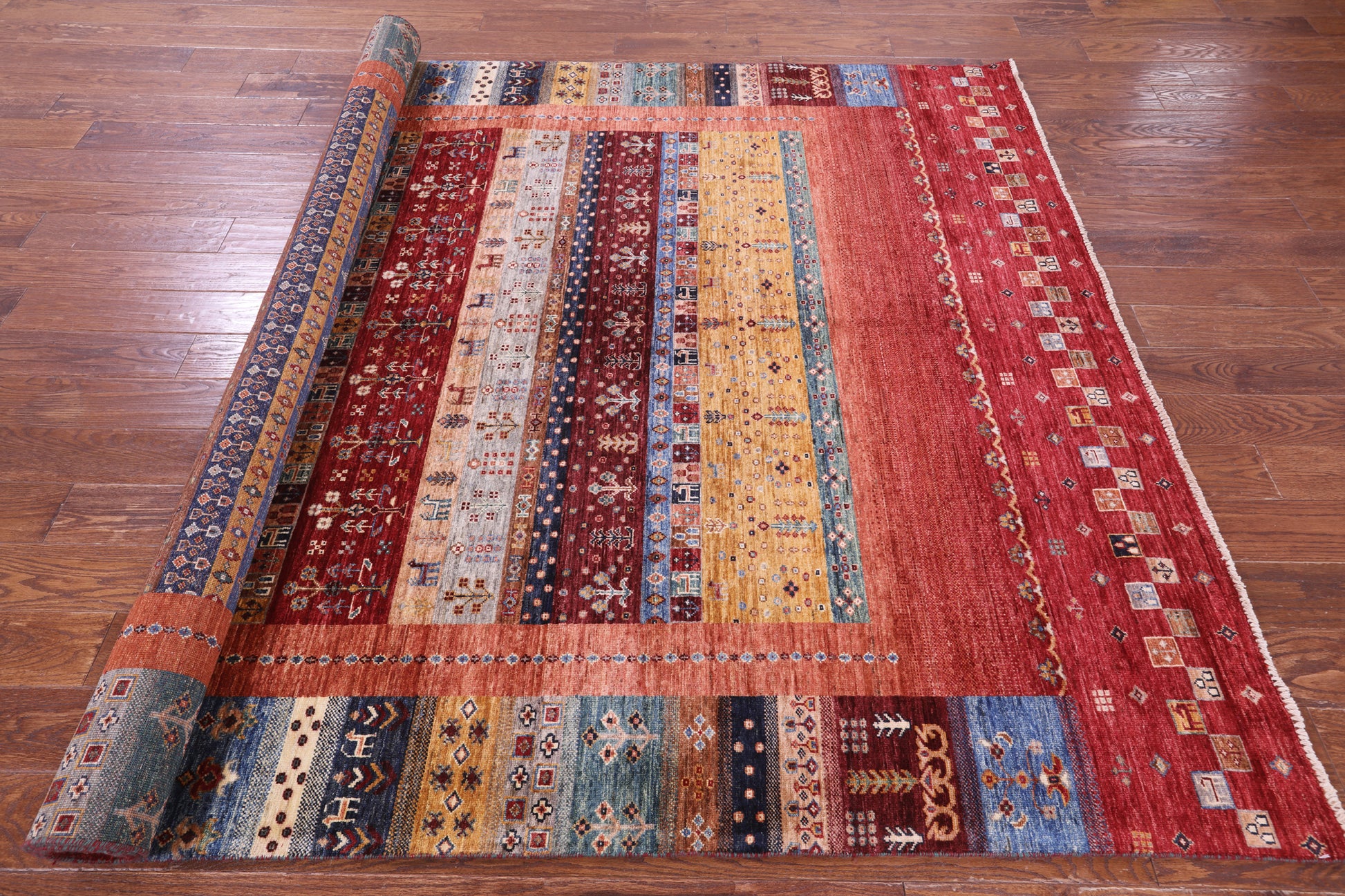 Tribal Persian Gabbeh Handmade Wool Rug - 6' 11" X 9' 11" - Golden Nile