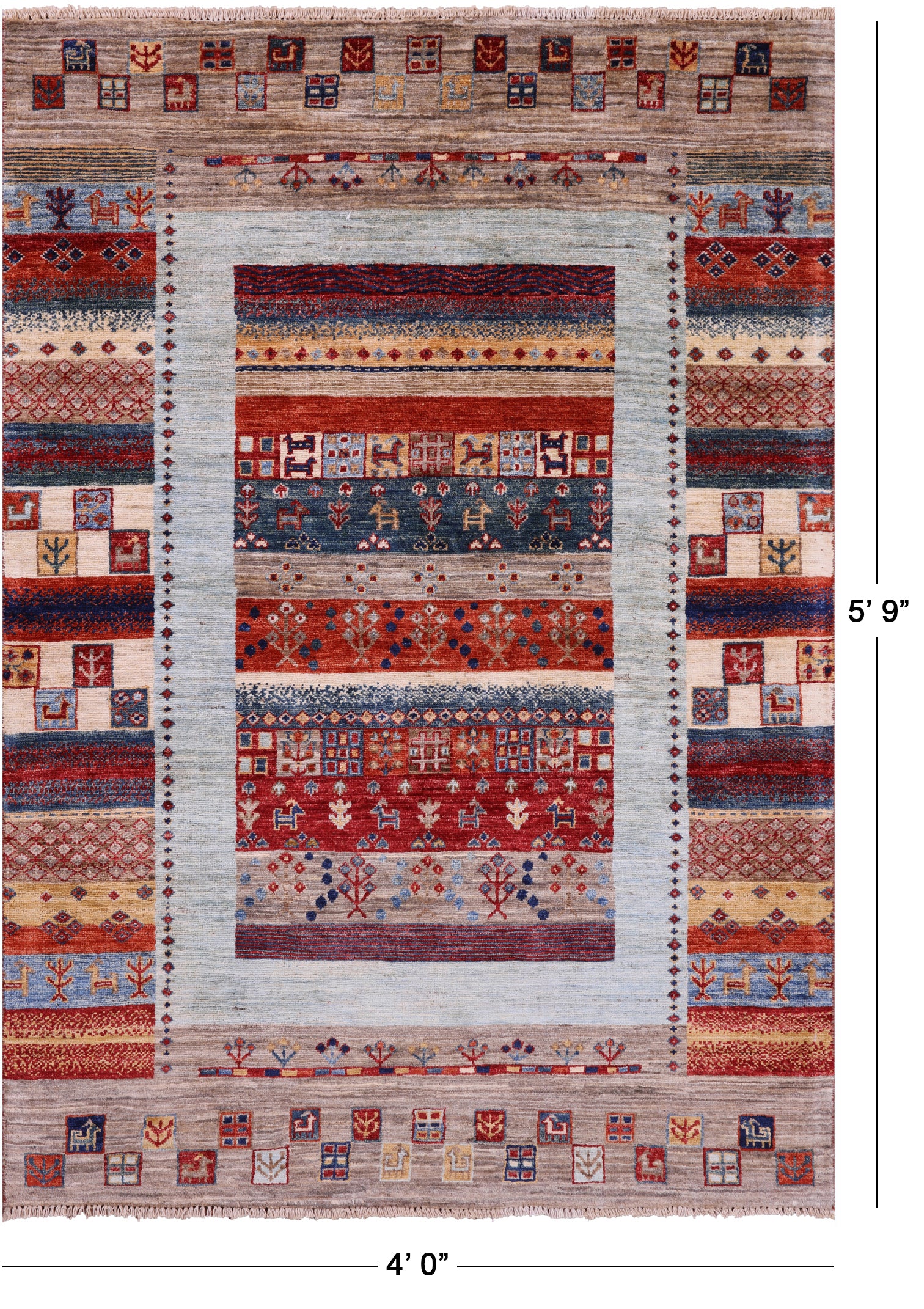 Tribal Persian Gabbeh Hand Knotted Wool Rug - 4' 0" X 5' 9" - Golden Nile