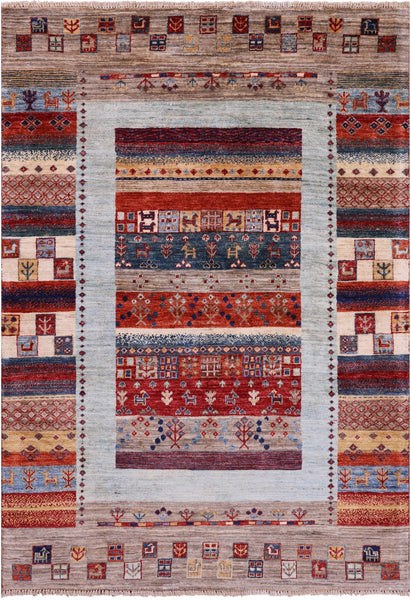 Tribal Persian Gabbeh Hand Knotted Wool Rug - 4' 0" X 5' 9" - Golden Nile