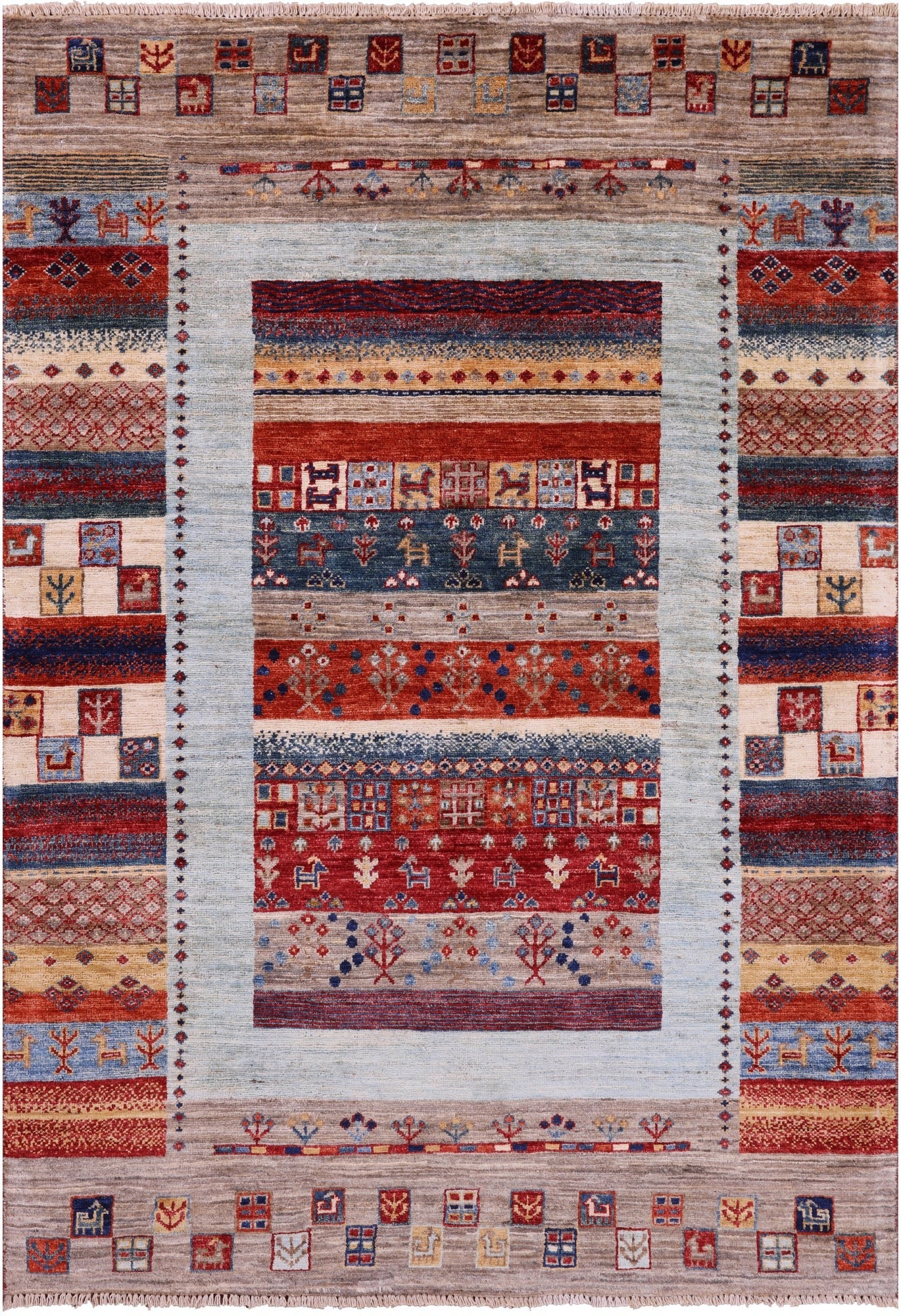 Tribal Persian Gabbeh Hand Knotted Wool Rug - 4' 0" X 5' 9" - Golden Nile