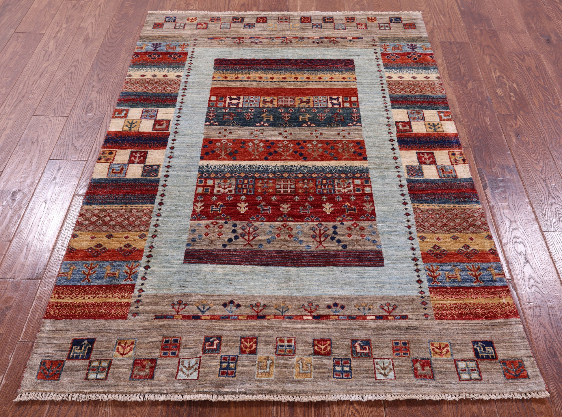 Tribal Persian Gabbeh Hand Knotted Wool Rug - 4' 0" X 5' 9" - Golden Nile