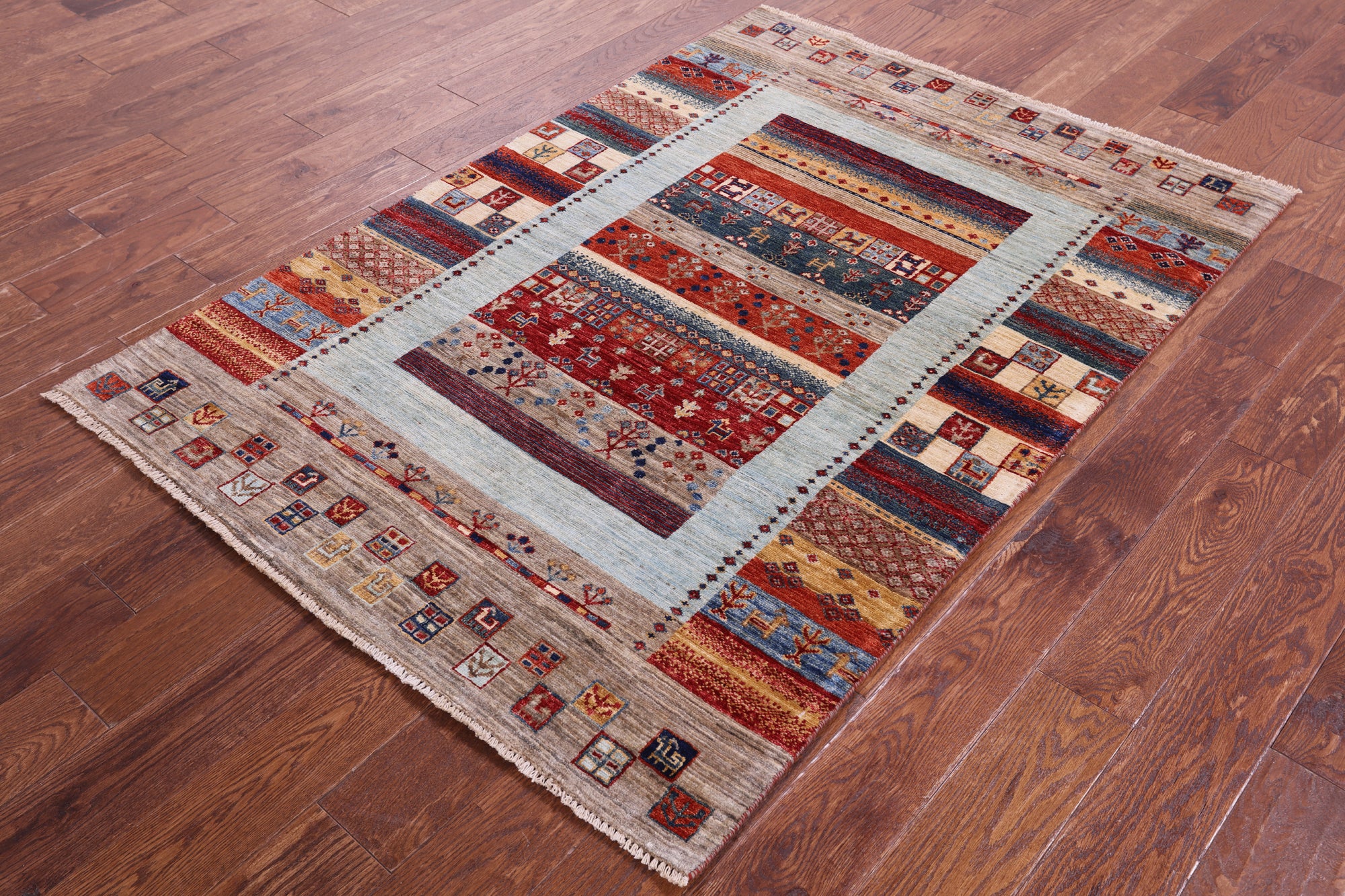 Tribal Persian Gabbeh Hand Knotted Wool Rug - 4' 0" X 5' 9" - Golden Nile