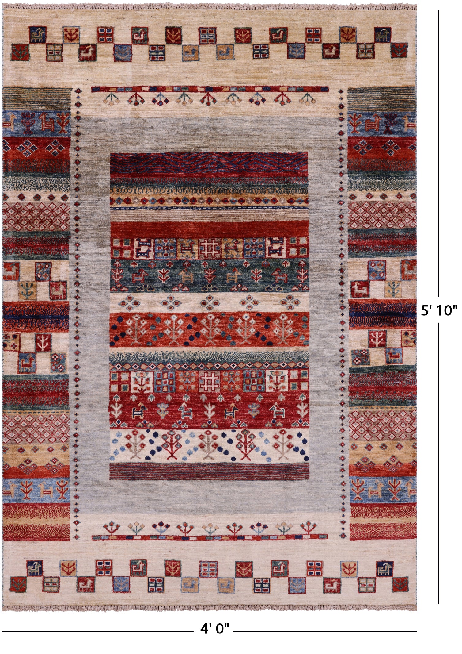 Tribal Persian Gabbeh Hand Knotted Wool Rug - 4' 0" X 5' 10" - Golden Nile