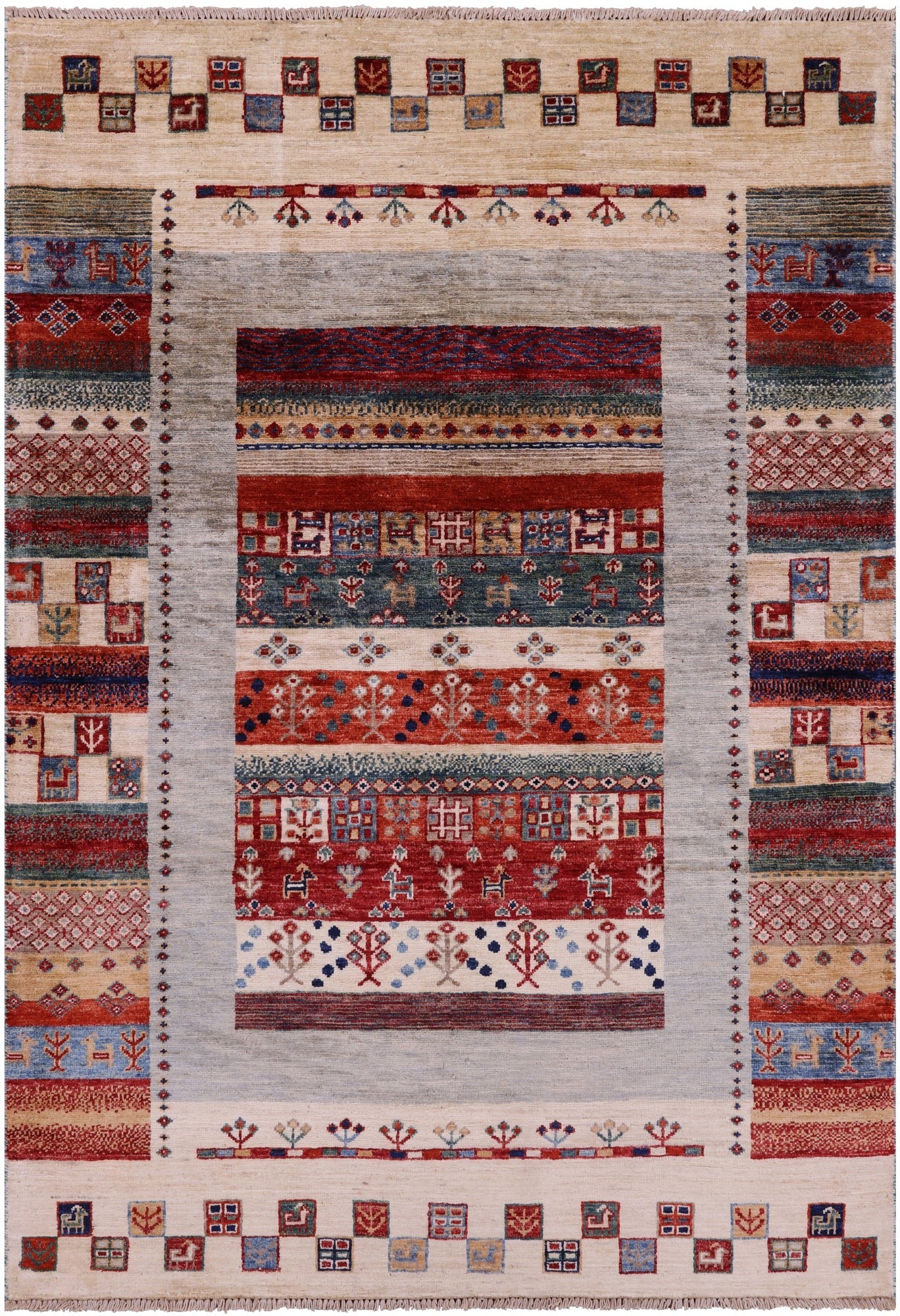 Tribal Persian Gabbeh Hand Knotted Wool Rug - 4' 0" X 5' 10" - Golden Nile