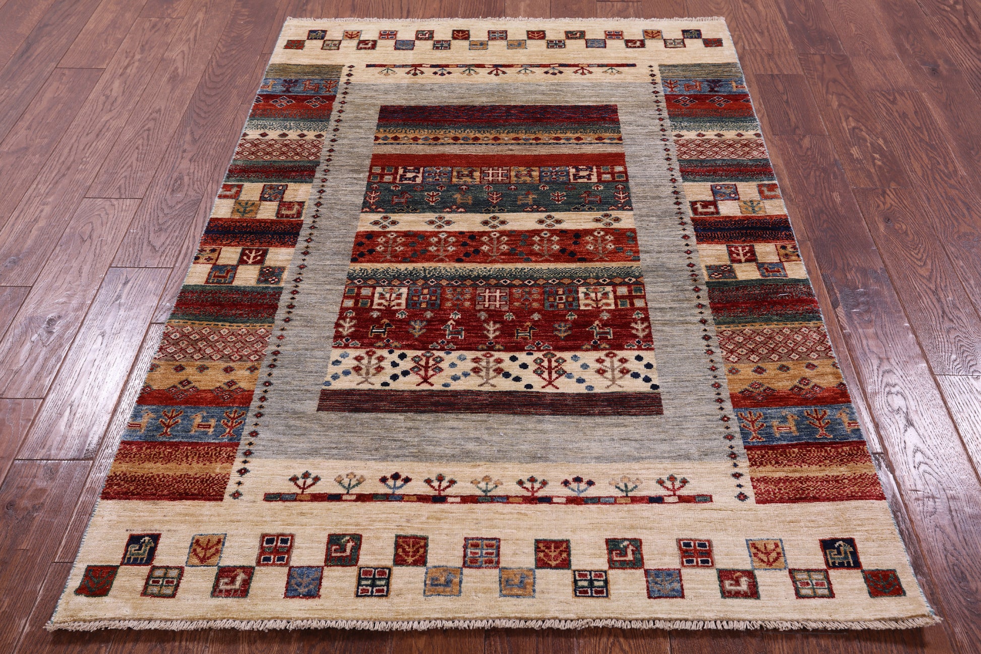 Tribal Persian Gabbeh Hand Knotted Wool Rug - 4' 0" X 5' 10" - Golden Nile