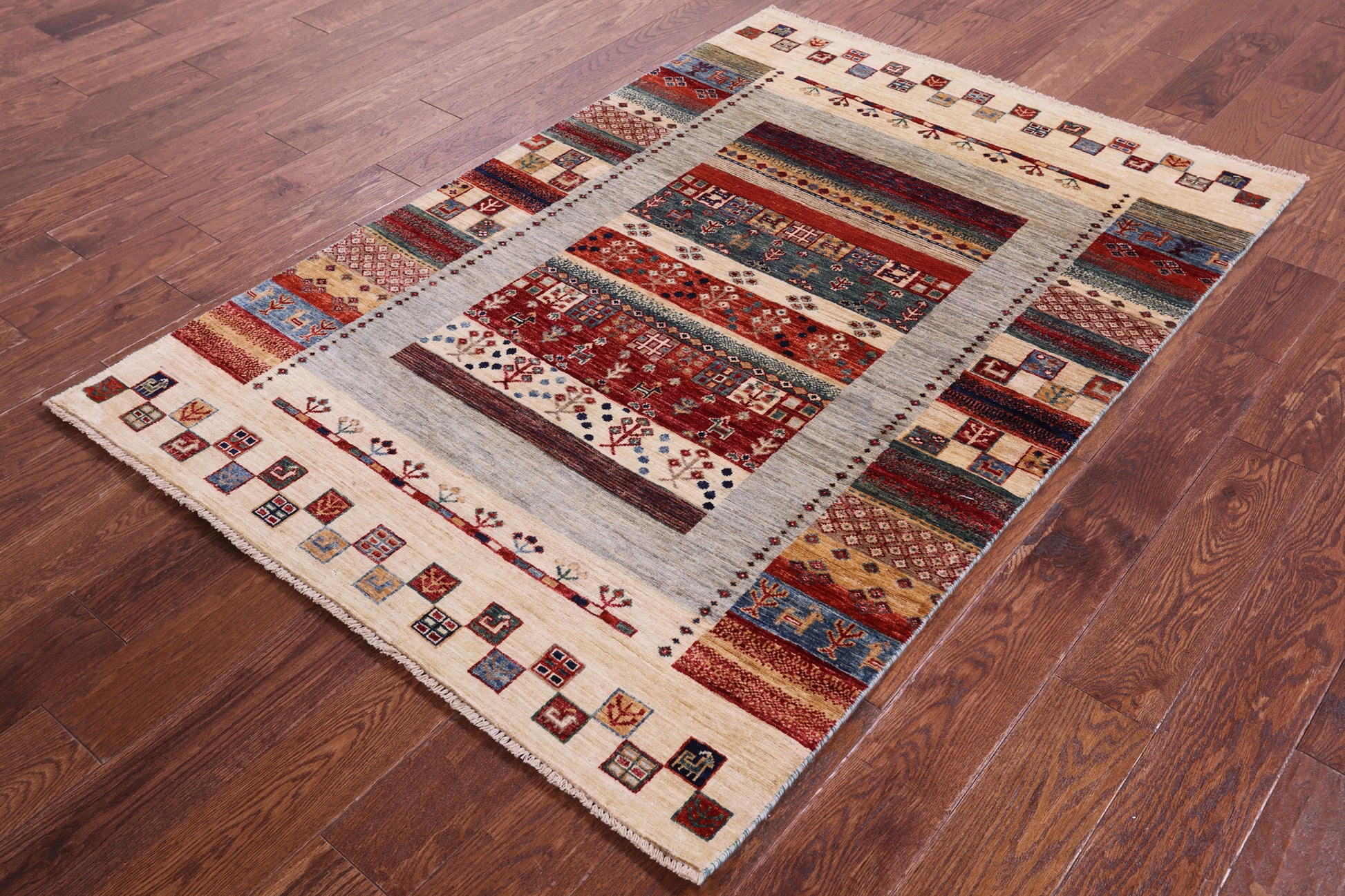 Tribal Persian Gabbeh Hand Knotted Wool Rug - 4' 0" X 5' 10" - Golden Nile