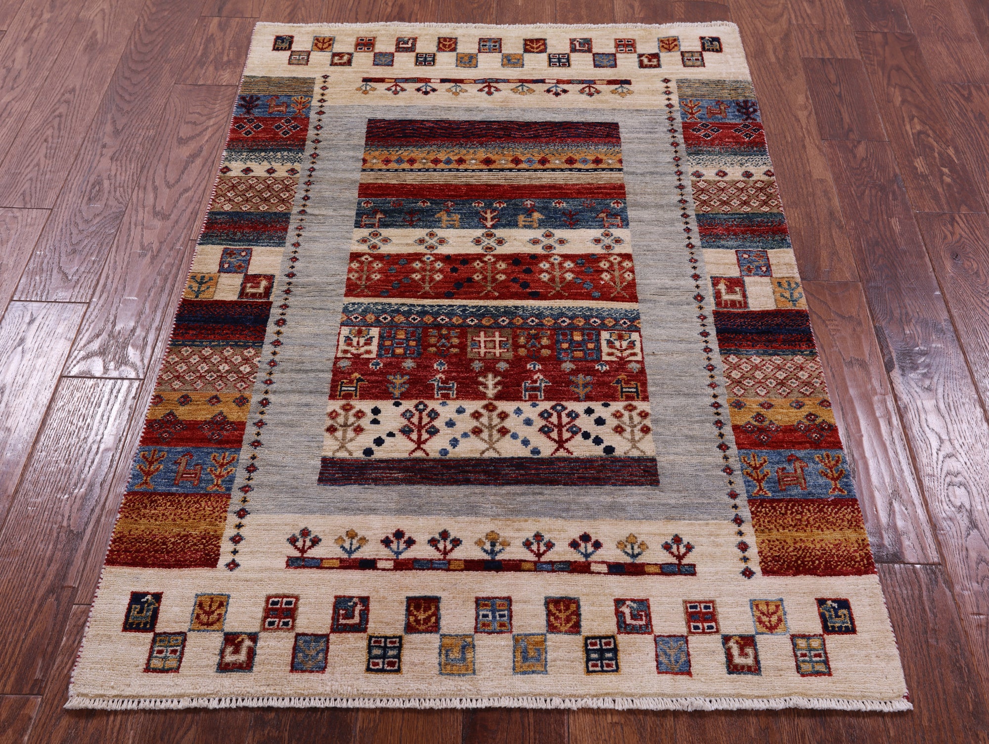 Tribal Persian Gabbeh Hand Knotted Wool Rug - 3' 4" X 4' 10" - Golden Nile