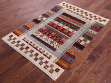 Tribal Persian Gabbeh Hand Knotted Wool Rug - 3' 4" X 4' 10" - Golden Nile