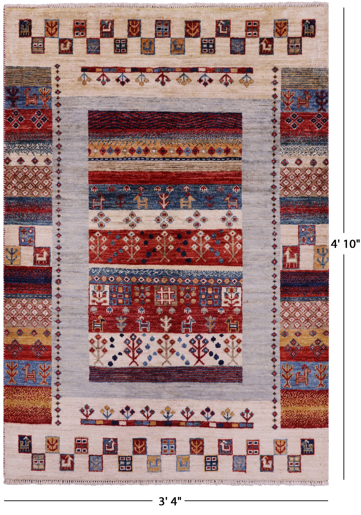 Tribal Persian Gabbeh Hand Knotted Wool Rug - 3' 4" X 4' 10" - Golden Nile
