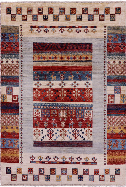 Tribal Persian Gabbeh Hand Knotted Wool Rug - 3' 4" X 4' 10" - Golden Nile