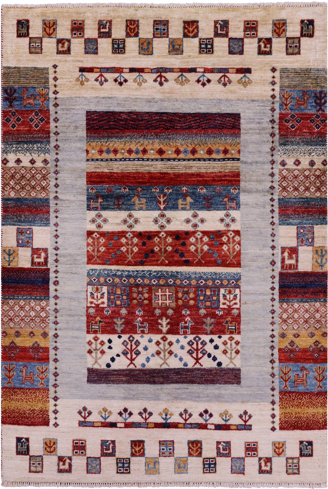 Tribal Persian Gabbeh Hand Knotted Wool Rug - 3' 4" X 4' 10" - Golden Nile
