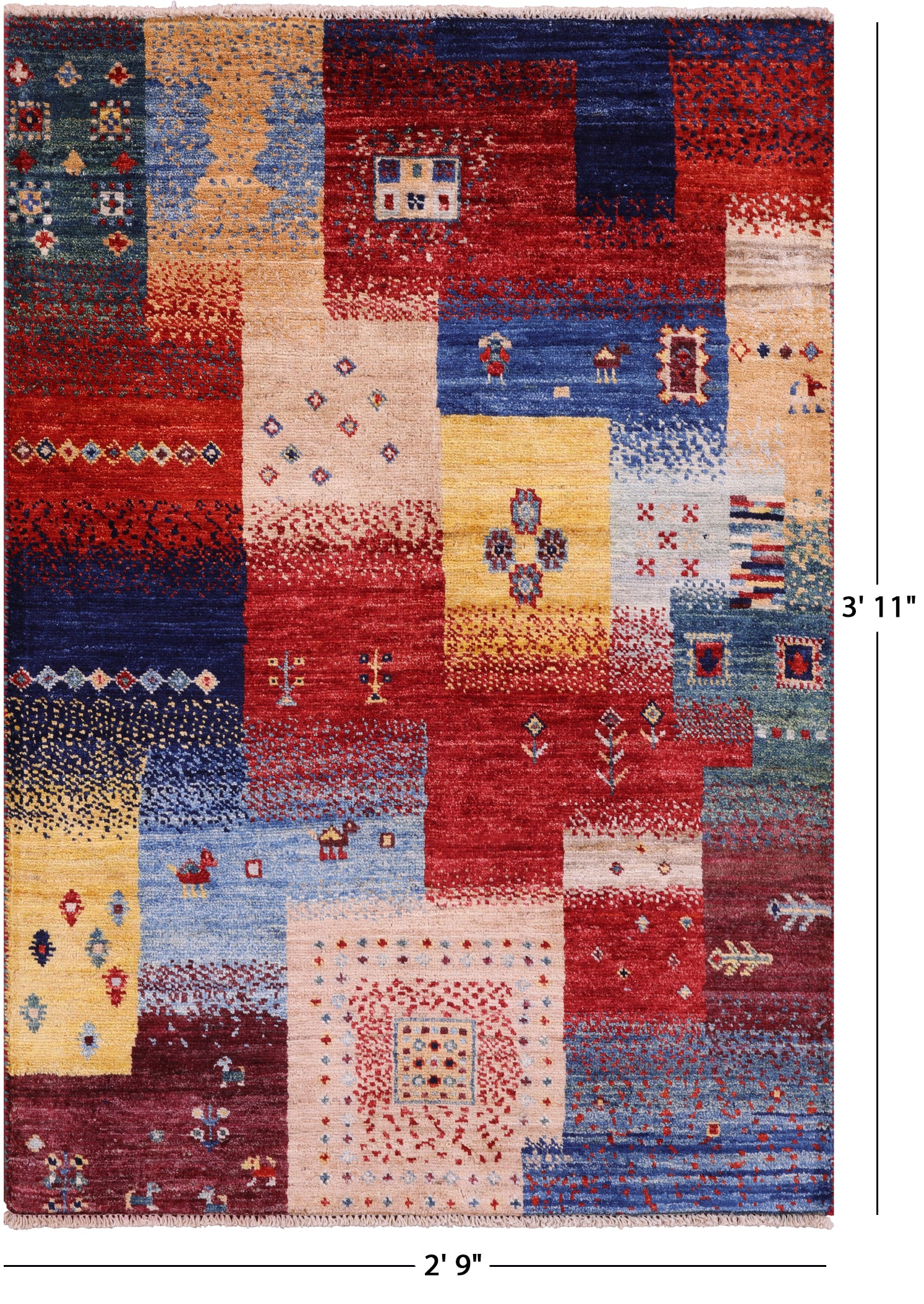 Tribal Persian Gabbeh Hand Knotted Wool Rug - 2' 9" X 3' 11" - Golden Nile