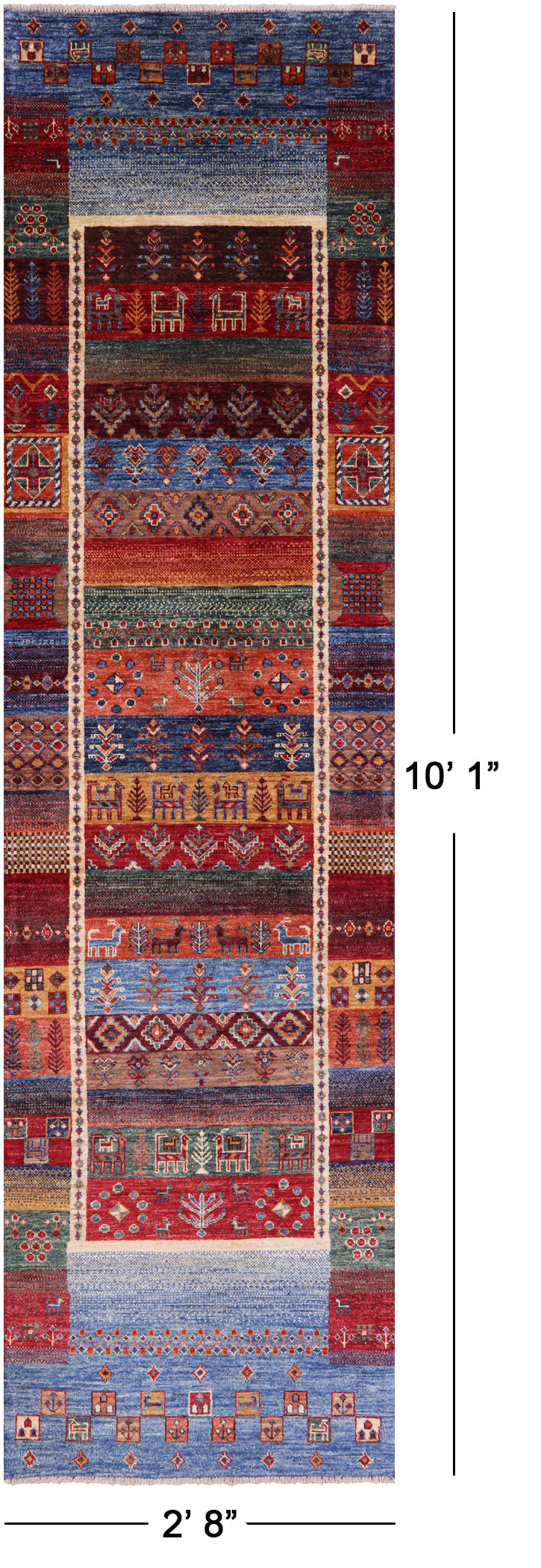 Tribal Persian Gabbeh Hand Knotted Wool Runner Rug - 2' 8" X 10' 1" - Golden Nile