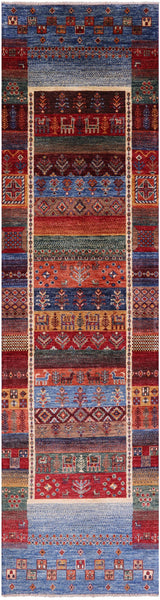 Tribal Persian Gabbeh Hand Knotted Wool Runner Rug - 2' 8" X 10' 1" - Golden Nile