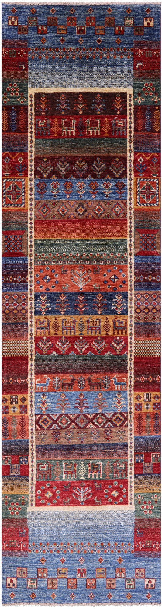 Tribal Persian Gabbeh Hand Knotted Wool Runner Rug - 2' 8" X 10' 1" - Golden Nile