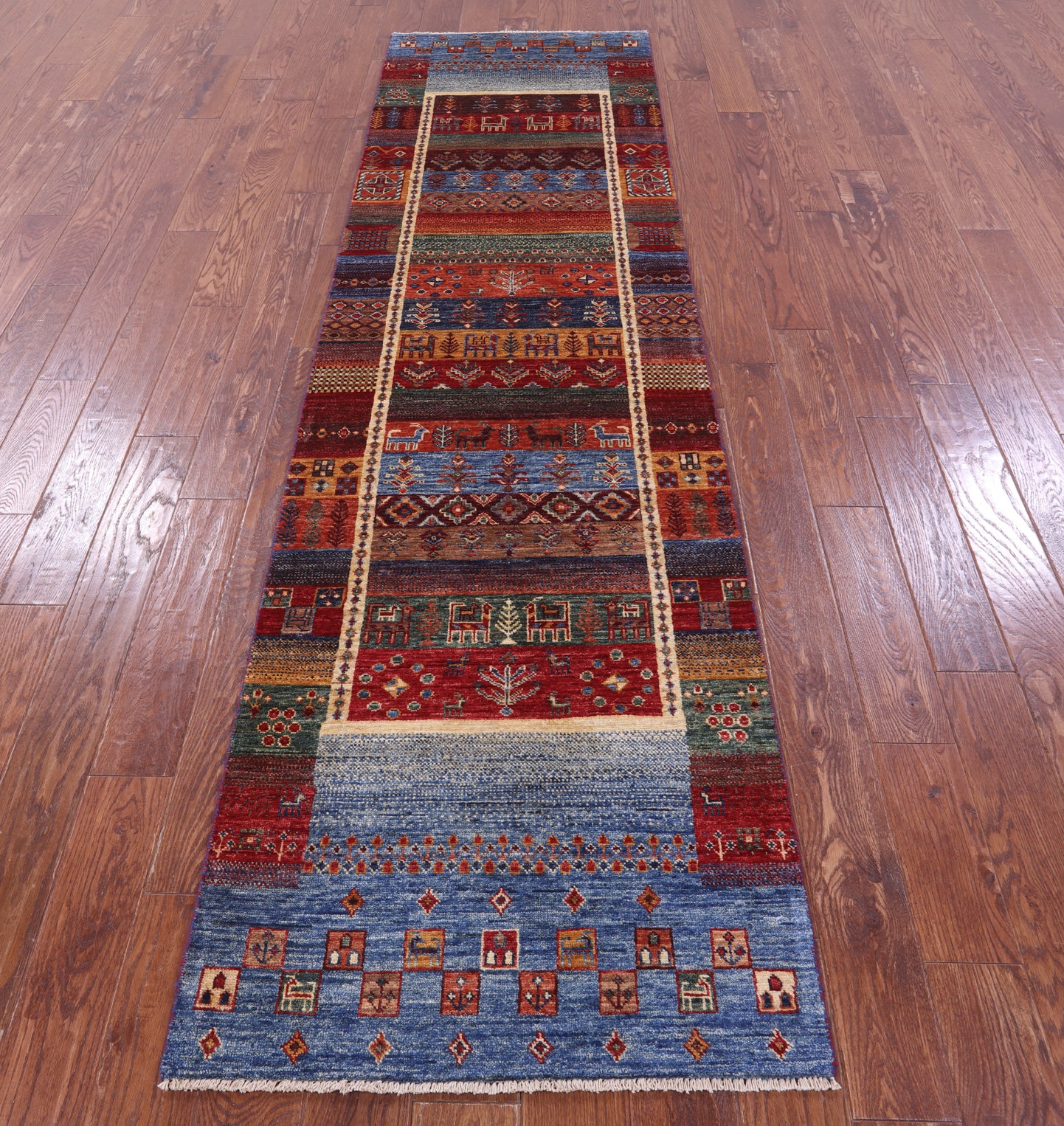Tribal Persian Gabbeh Hand Knotted Wool Runner Rug - 2' 8" X 10' 1" - Golden Nile