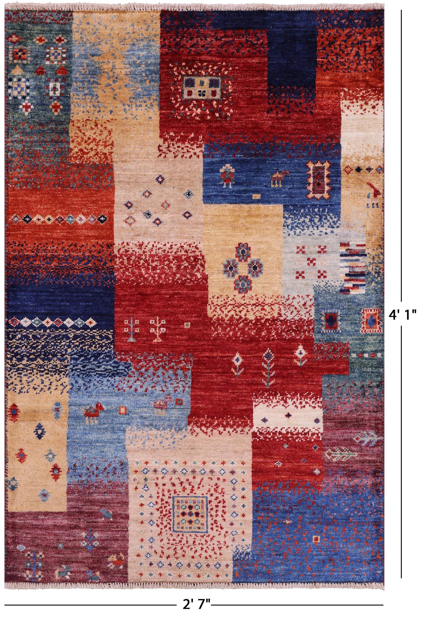 Tribal Persian Gabbeh Hand Knotted Wool Rug - 2' 7" X 4' 1" - Golden Nile