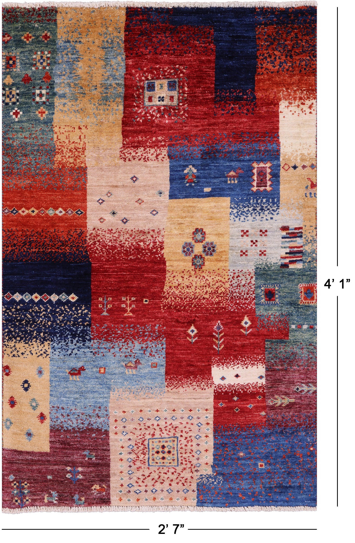Tribal Persian Gabbeh Handmade Wool Rug - 2' 7" X 4' 1" - Golden Nile