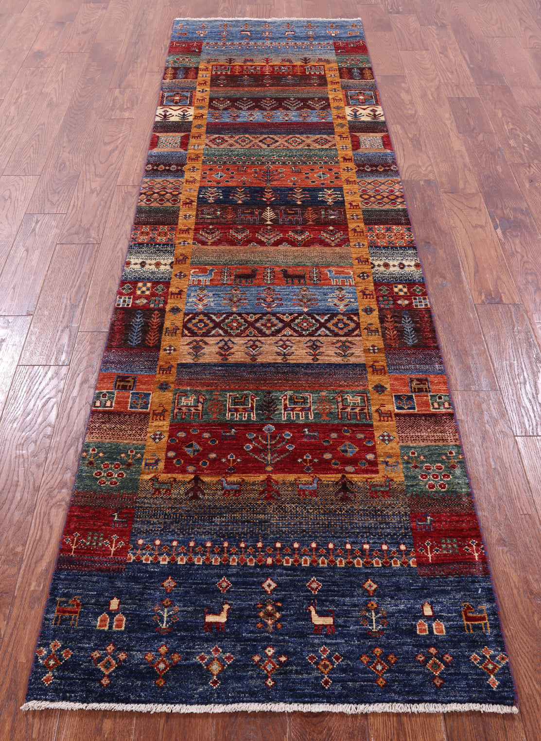 Tribal Persian Gabbeh Hand Knotted Wool Runner Rug - 2' 8" X 9' 9" - Golden Nile