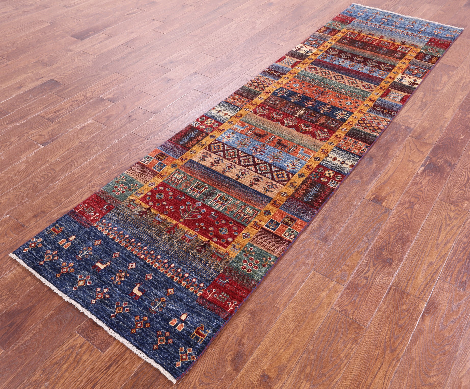 Tribal Persian Gabbeh Hand Knotted Wool Runner Rug - 2' 8" X 9' 9" - Golden Nile